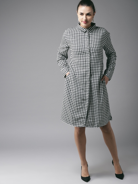 

Moda Rapido Women White & Black Houndstooth Pattern Shirt Dress