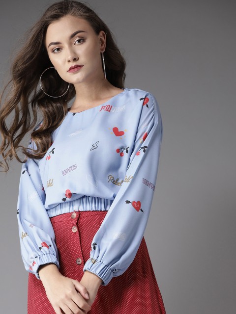 

Moda Rapido Women Blue Printed Blouson Top