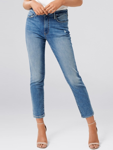 

Forever New Women Blue Boyfriend Fit Mid-Rise Low Distress Jeans