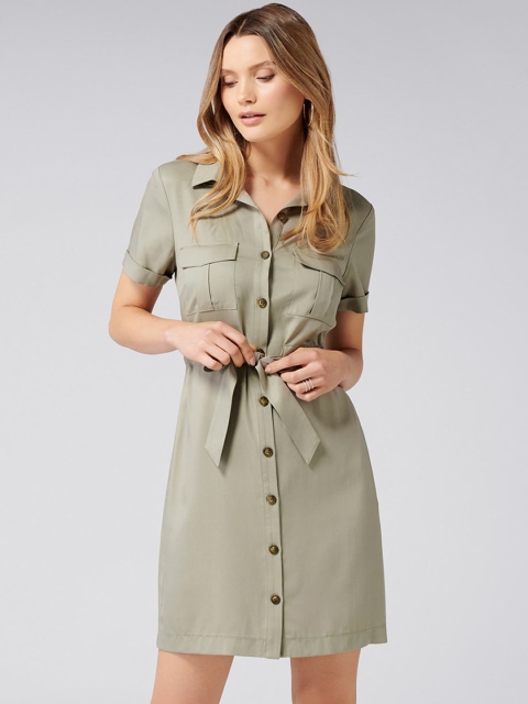 

Forever New Women Khaki Solid Shirt Dress