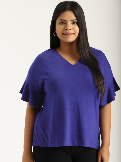

Sztori Plus Size Women Blue Solid Top