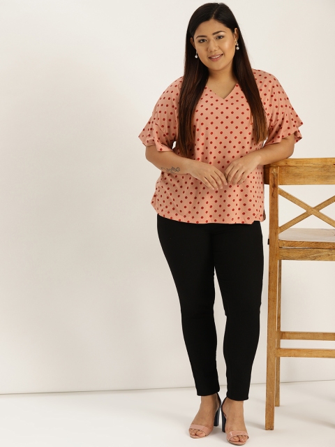 

Sztori Plus Size Women Peach-Coloured Rust Orange Printed Top