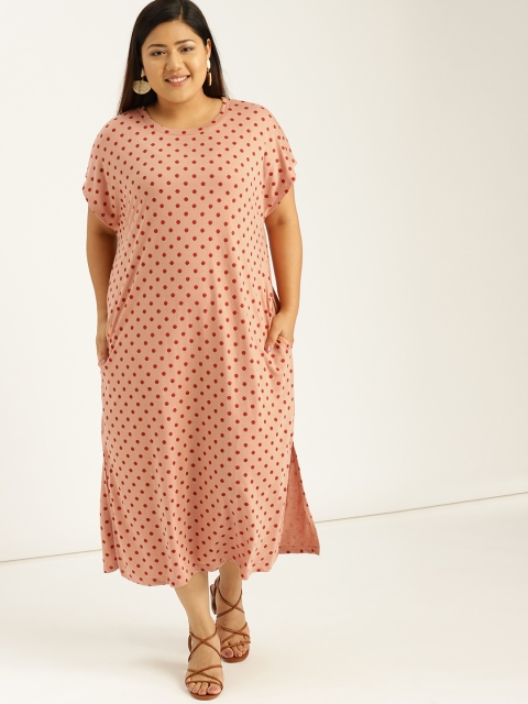 

Sztori Plus Size Women Peach-Coloured Red Printed A-Line Dress