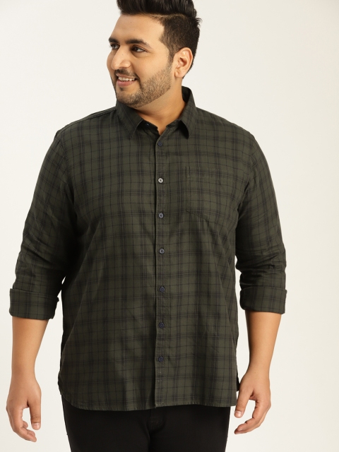 

Sztori Plus Size Men Green Black Checked Casual Shirt