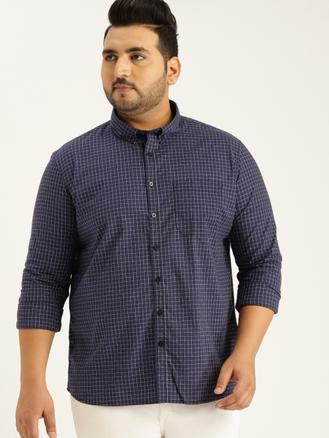 

Sztori Plus Size Men Navy White Regular Fit Checked Casual Shirt, Navy blue