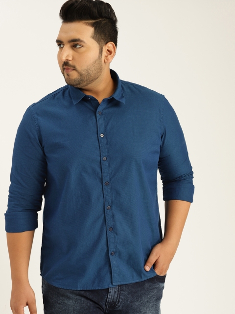 

Sztori Plus Size Men Teal Blue Regular Fit Self-Design Casual Shirt