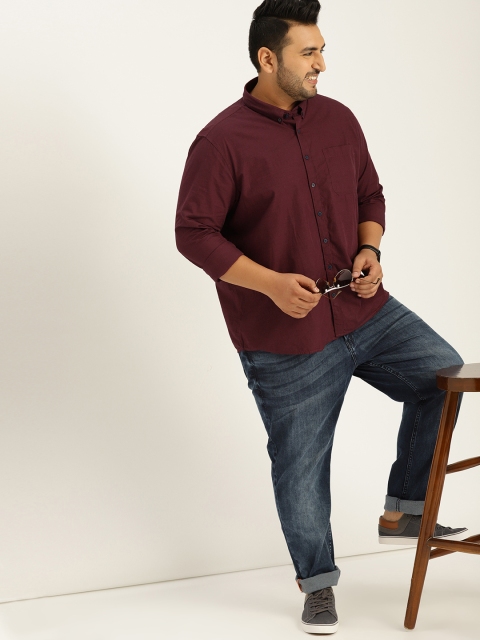 

Sztori Plus Size Men Maroon Regular Fit Solid Casual Shirt