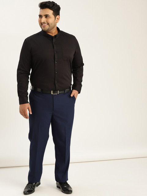

Sztori Plus Size Men Black Regular Fit Self Design Formal Shirt