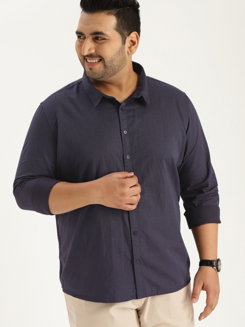 

Sztori Plus Size Men Navy Blue Regular Fit Solid Casual Shirt