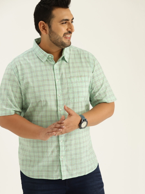 

Sztori Plus Size Men Sea Green Regular Fit Checked Cotton Casual Shirt