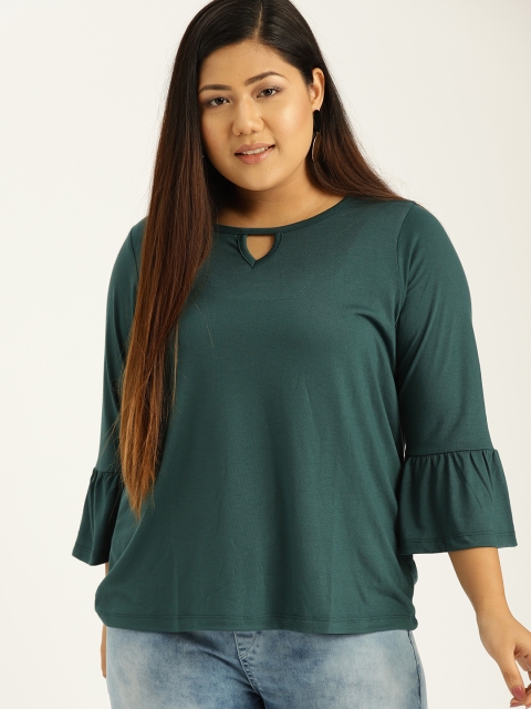 

Sztori Plus Size Women Green Solid Top