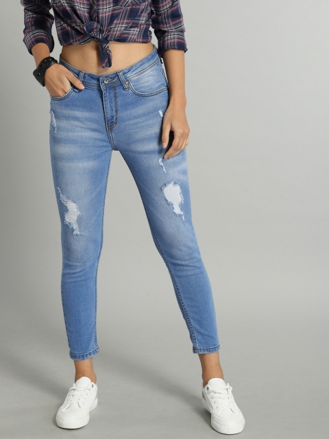 

Roadster Women Blue Skinny Fit Mid-Rise Mildly Distressed Stretchable Cropped Jeans