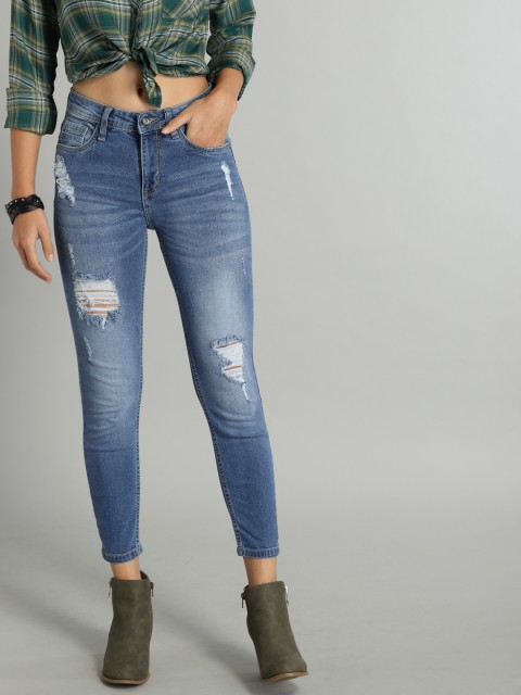 

Roadster Women Blue Skinny Fit Mid-Rise Highly Distressed Stretchable Jeans