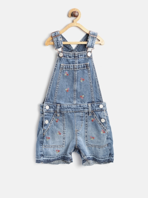 

GAP Girl Floral Embroidered Denim Shortalls, Blue