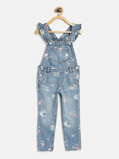 

GAP Girl Floral Ruffle Overalls, Blue