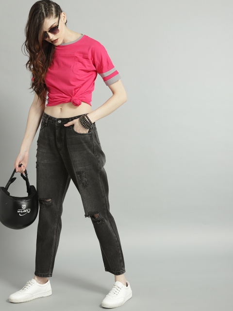 

Roadster Women Black Mid-Rise Mildly Distressed Cropped Jeans