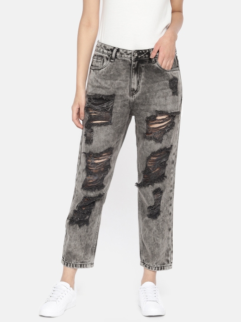 

Roadster Women Black Slim Fit Mid-Rise Highly Distressed Jeans