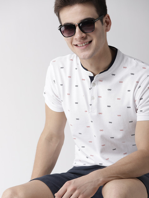 

Mast & Harbour Men White Printed Mandarin Collar T-shirt