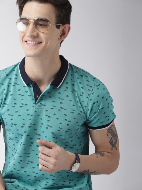 

Mast & Harbour Men Blue Printed Polo T-shirt