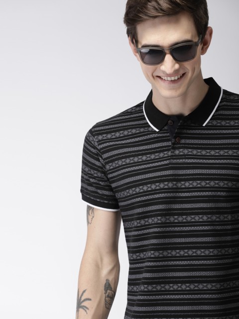 

Mast & Harbour Men Black & Grey Printed Polo T-shirt
