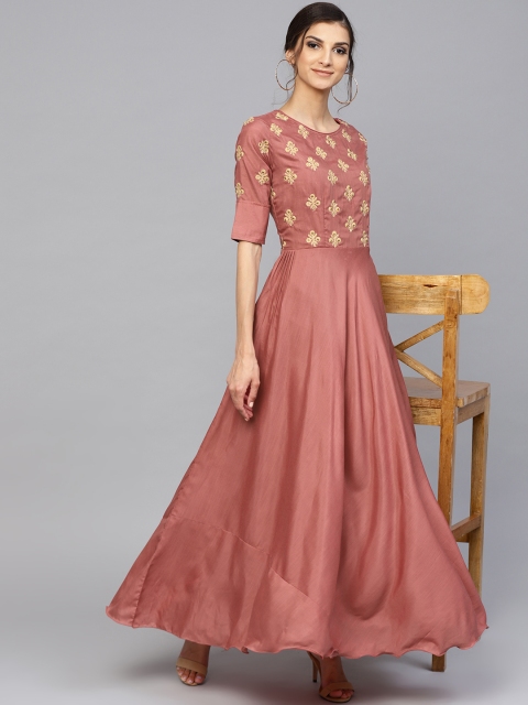 

Inddus Women Mauve Embellished Maxi Dress