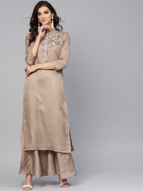 

Inddus Women Beige Yoke Design Kurta with Palazzos