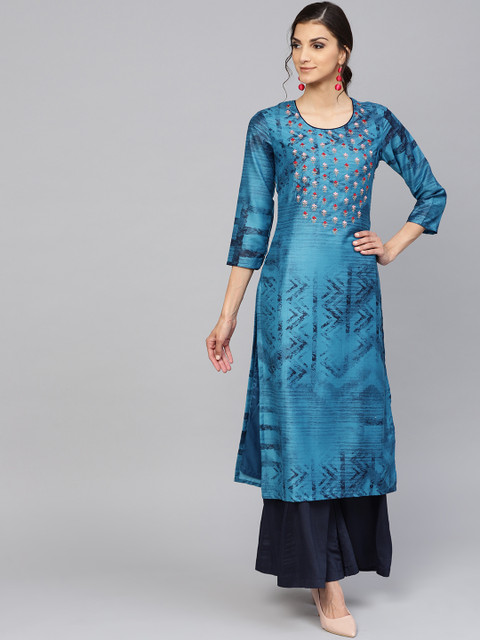 

Inddus Women Blue Printed Kurta with Palazzos