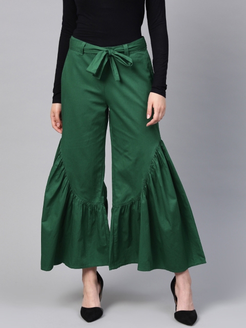 

STREET 9 Women Green Flared Solid Trousers