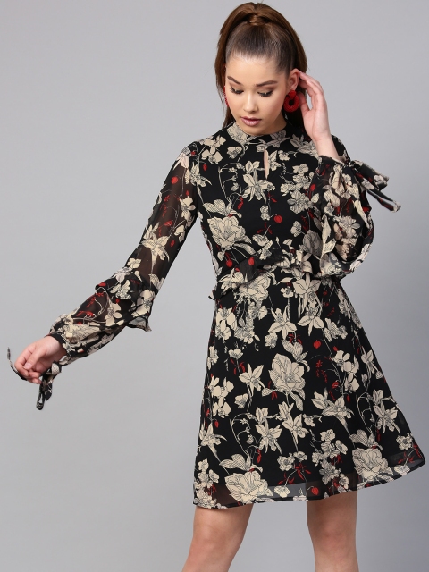 

STREET 9 Women Black & Beige Printed A-Line Dress