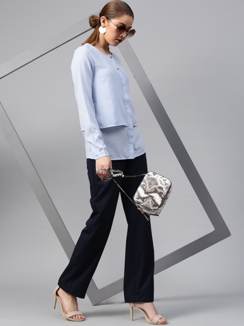 

STREET 9 Women Blue Solid Layered Shirt Style Top