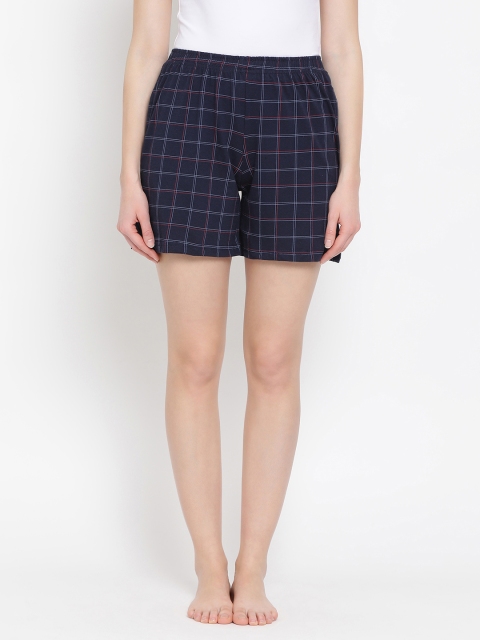 

Clovia Women Navy Blue Checked Lounge Shorts LB0174P08XL