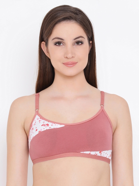 

Clovia Cotton Padded Non-Wired Teen T-Shirt Bra With Printed Panels, Pink