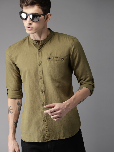 

Moda Rapido Men Olive Green Slim Fit Solid Casual Shirt