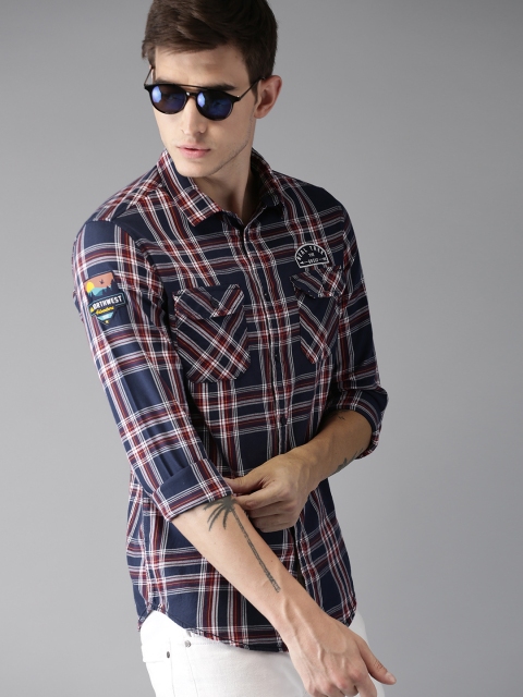 

Moda Rapido Men Navy Blue & Red Slim Fit Checked Casual Shirt