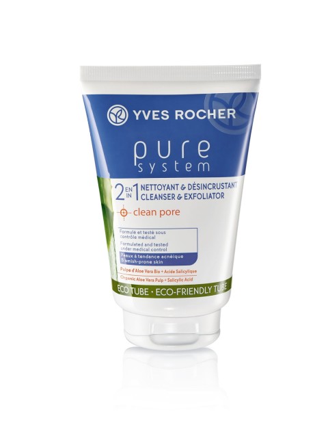 

Yves Rocher Unisex Pure System 2 In 1 Cleanser & Exfoliator 125 ml, White