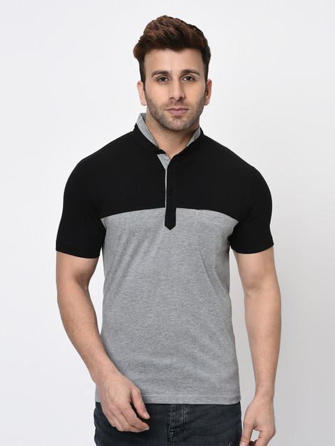 

WILD WEST Men Black Colourblocked Polo Collar T-shirt