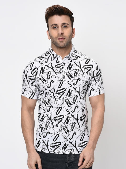 

WILD WEST Men White Printed Polo Collar T-shirt