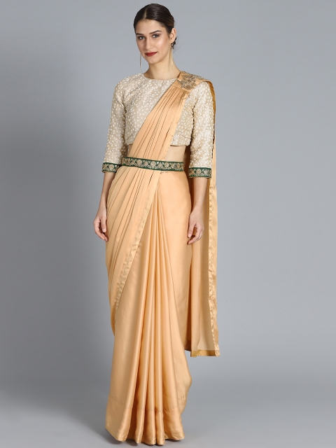 

EthnoVogue Beige Solid Satin Saree