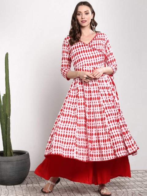 

Sangria Women Red & White Printed Kurta with Palazzos