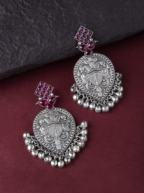 

Rubans Silver-Toned & Grey Contemporary Drop Earrings