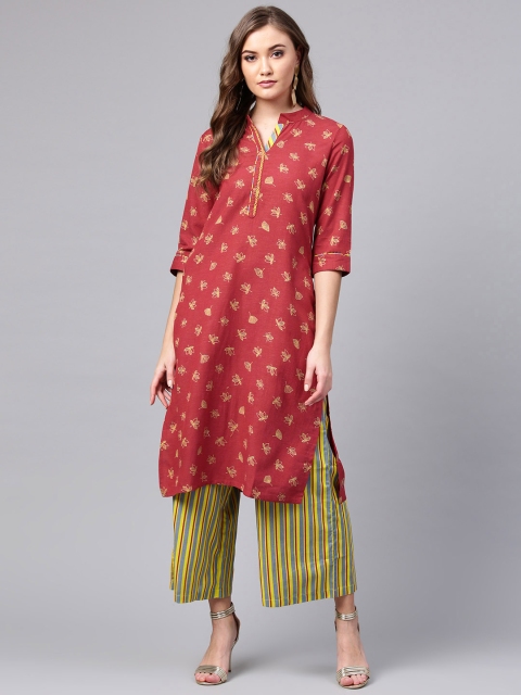 

Shree Women Maroon & Yellow Printed Kurta with Palazzos