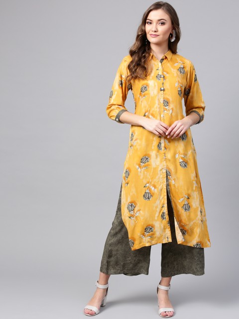 

Shree Women Mustard Yellow & Grey Printed Kurta with Palazzos