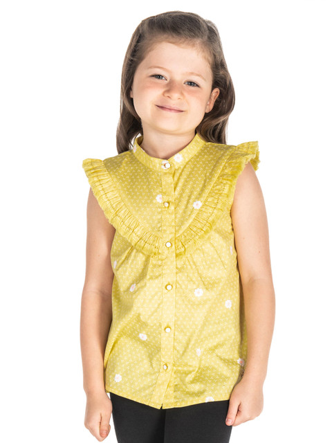 

Cherry Crumble Girls Yellow Printed Shirt Style Top