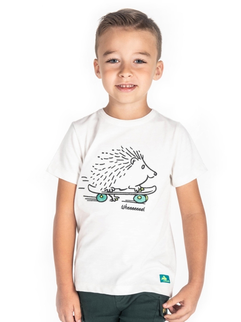 

Cherry Crumble Boys White Printed Round Neck T-shirt