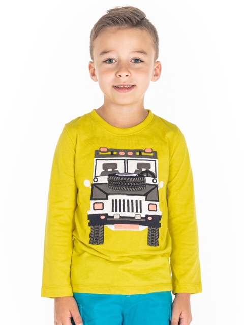 

Cherry Crumble Boys Yellow Printed Round Neck T-shirt