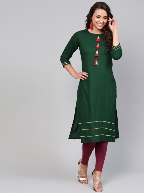 

Trend Factory Women Green Solid Straight Kurta