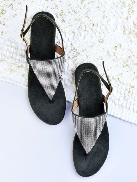 

Street Style Store Women Olive Green Embellished Open-Toe Flats