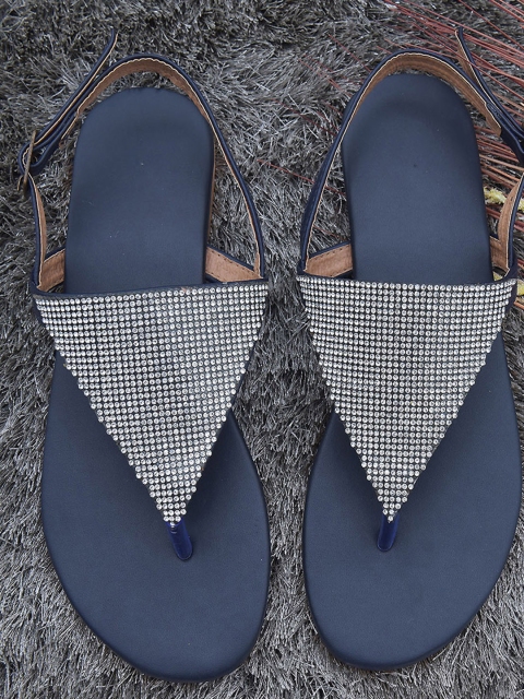 

Street Style Store Women Navy Blue Embellished Open Toe Flats