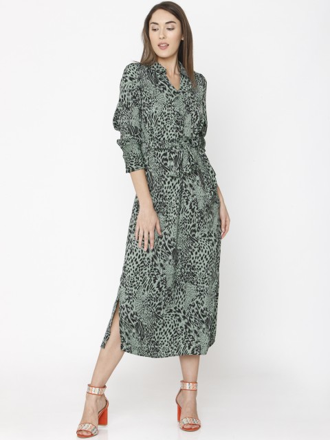 

Vero Moda Women Olive Green & Black Printed Shirt Dress