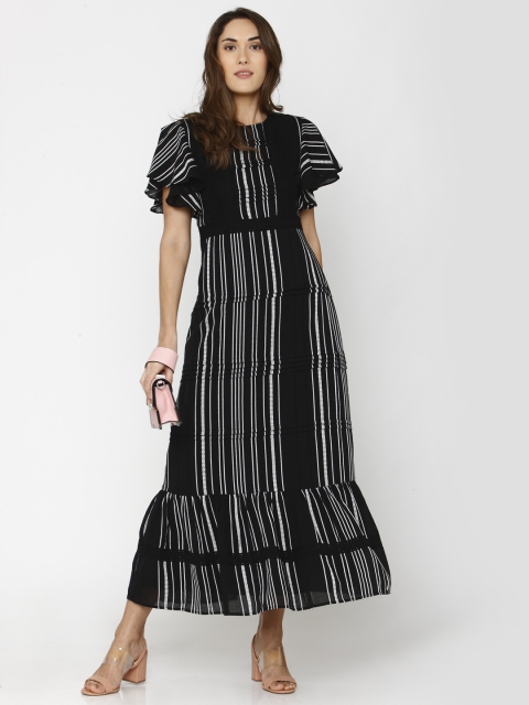 

Vero Moda Women Black & White Striped Fit and Flare Dress
